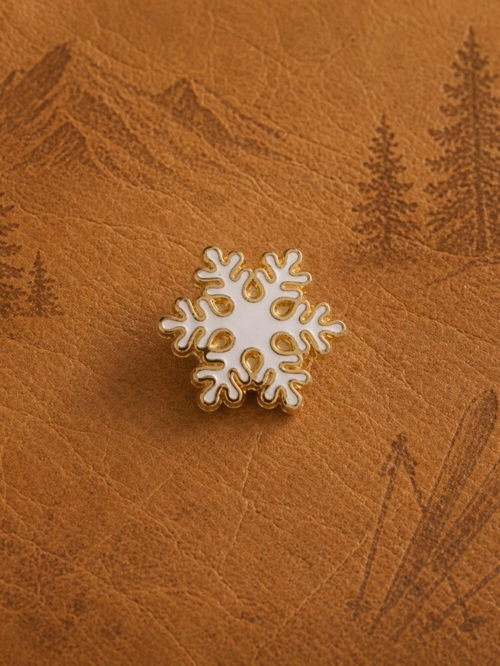 Gold & White Snowflake Vintage Small Lapel Pin Tie Tack Brooch - Winter Holiday